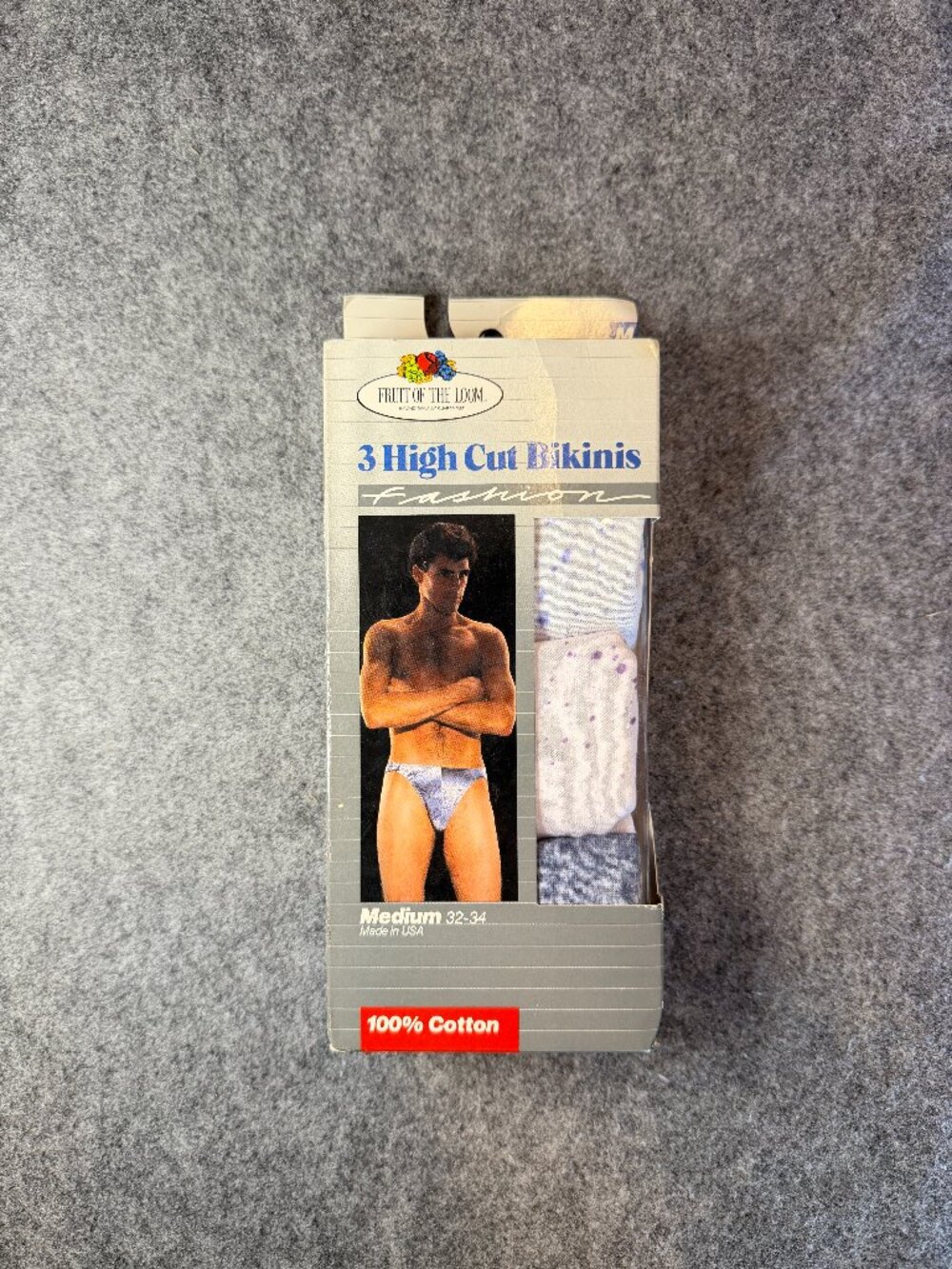 Vintage Fruit of the Loom High Cut Bikinis 1987 New In Box Men Medium 32 34 Rare